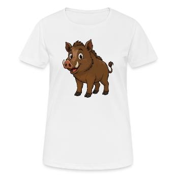 Joyeux dessin animé de sanglier sauvage - T-shirt respirant Femme - blanc - Devant - AI Model Female 172 dark (172cm)