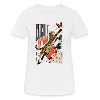 Attrapez-le quand même – Saut dynamique du chat Bengal - T-shirt respirant Femme - blanc - Devant - AI Model Female 172 dark (172cm)