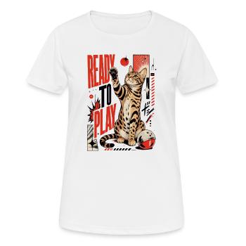 Ready to Play – Playing Bengal Cat in Action - Women's Breathable T-Shirt - white - Front - AI Model Female 172 dark (172cm)