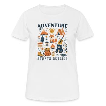 L’aventure commence en dehors du camping sans frontières Randonnée - T-shirt respirant Femme - blanc - Devant - AI Model Female 172 dark (172cm)