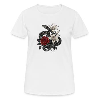Serpent fleurs noir et rouge - Vipera berus - T-shirt respirant Femme - blanc - Devant - AI Model Female 172 dark (172cm)