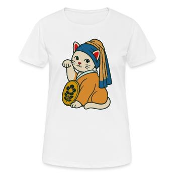 The Kitten with a Purrl Earring – Maneki Neko - T-shirt respirant Femme - blanc - Devant - AI Model Female 172 dark (172cm)