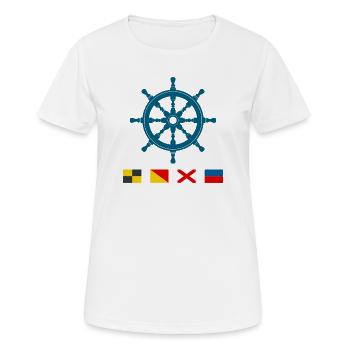 Love – Maritime steering wheel with signal flags - Women's Breathable T-Shirt - white - Front - AI Model Female 172 dark (172cm)