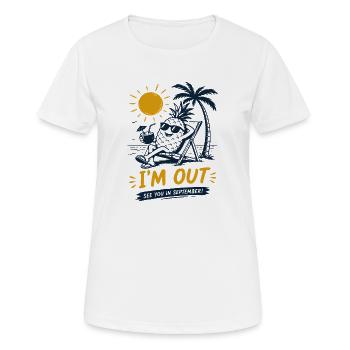 I'M OUT Summer Retreat on the Beach - Women's Breathable T-Shirt - white - Front - AI Model Female 172 dark (172cm)