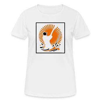Logo du Pêcheur Coucher de Soleil - T-shirt respirant Femme - blanc - Devant - AI Model Female 172 dark (172cm)