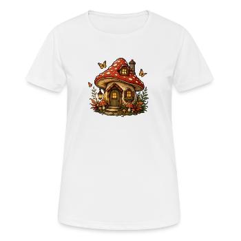 Mushroom house in autumn magic - Women's Breathable T-Shirt - white - Front - AI Model Female 172 dark (172cm)