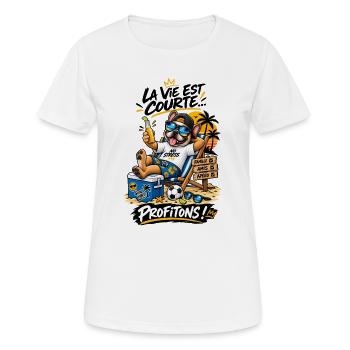 Chien détendu plage No Stress - T-shirt respirant Femme - blanc - Devant - AI Model Female 172 dark (172cm)