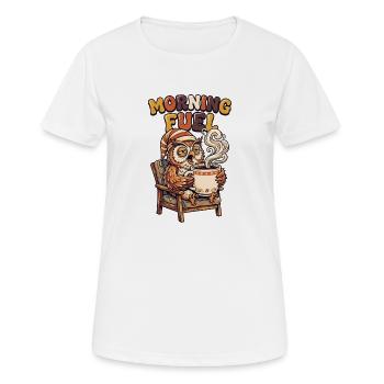 Tired owl with coffee - Women's Breathable T-Shirt - white - Front - AI Model Female 172 dark (172cm)