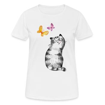 Chat aux papillons – Conception de croquis - T-shirt respirant Femme - blanc - Devant - AI Model Female 172 dark (172cm)