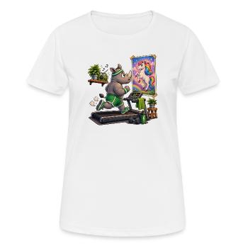 Rhinocéros sur tapis roulant devant une licorne photo - T-shirt respirant Femme - blanc - Devant - AI Model Female 172 dark (172cm)