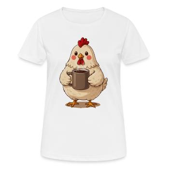 Cute Chicken Coffee – Cozy Farmhouse Chicken with Kaff - Women's Breathable T-Shirt - white - Front - AI Model Female 172 dark (172cm)