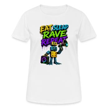 Eat Sleep Rave Repeat Graffiti Robot - Women's Breathable T-Shirt - white - Front - AI Model Female 172 dark (172cm)