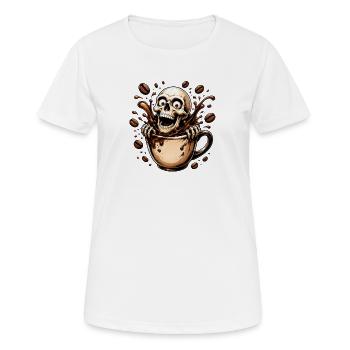 Coffee skull in a mug - Women's Breathable T-Shirt - white - Front - AI Model Female 172 dark (172cm)