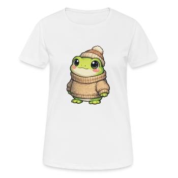 Cuddly frog in winter sweater - Women's Breathable T-Shirt - white - Front - AI Model Female 172 dark (172cm)
