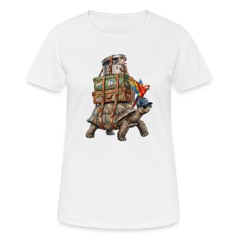 Turtle travelling with cat & parrot - Women's Breathable T-Shirt - white - Front - AI Model Female 172 dark (172cm)