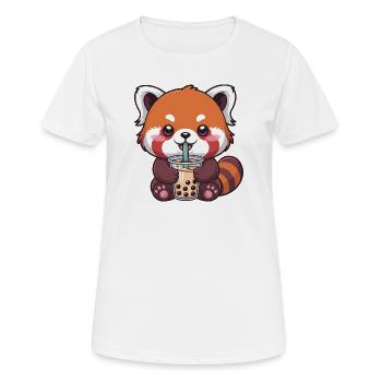 Kawaii Red Panda Drinking Bubble Tea - Women's Breathable T-Shirt - white - Front - AI Model Female 172 dark (172cm)
