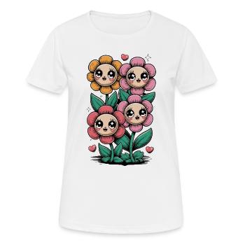 Fleurs Kawaii Visages mignons de dessins animés avec - T-shirt respirant Femme - blanc - Devant - AI Model Female 172 dark (172cm)