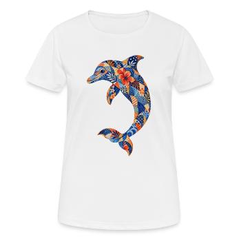 Dauphin patchwork avec une puissance florale - T-shirt respirant Femme - blanc - Devant - AI Model Female 172 dark (172cm)