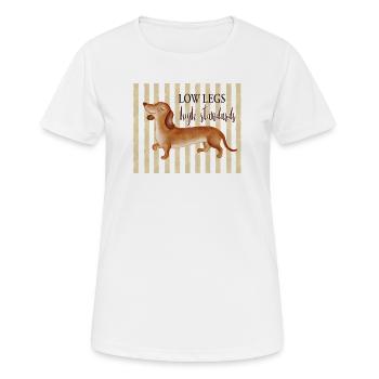 Low Legs Standards élevés – Dachshund drôle - T-shirt respirant Femme - blanc - Devant - AI Model Female 172 dark (172cm)
