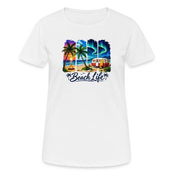 Vie à la plage : Coucher de soleil et camper - T-shirt respirant Femme - blanc - Devant - AI Model Female 172 dark (172cm)