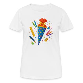 Colorful school cone with school supplies - Women's Breathable T-Shirt - white - Front - AI Model Female 172 dark (172cm)