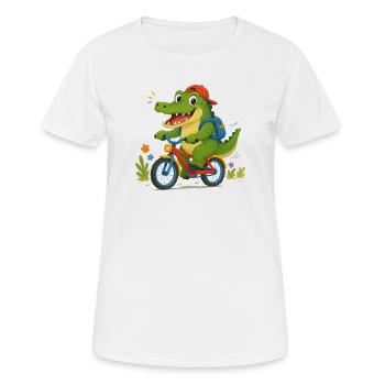 Cheerful crocodile riding a bicycle to school - Women's Breathable T-Shirt - white - Front - AI Model Female 172 dark (172cm)