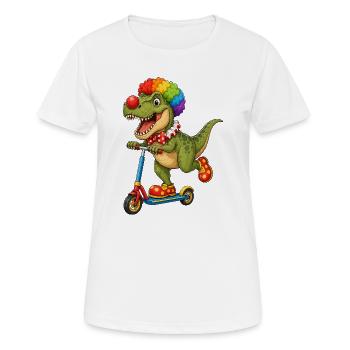 Mignon clown T-Rex Dino sur Roller - T-shirt respirant Femme - blanc - Devant - AI Model Female 172 dark (172cm)