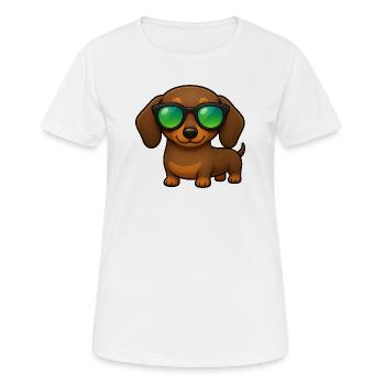 Dachshund Dog with Sunglasses Summer Cartoon - Women's Breathable T-Shirt - white - Front - AI Model Female 172 dark (172cm)