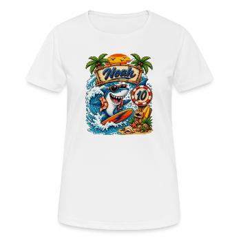 Noah surfeur Requin 10e anniversaire - T-shirt respirant Femme - blanc - Devant - AI Model Female 172 dark (172cm)