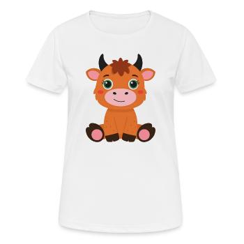 Little Highland Cow Sitting – Cute Fluffy Style - Women's Breathable T-Shirt - white - Front - AI Model Female 172 dark (172cm)