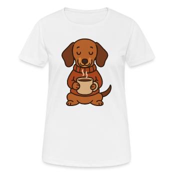 Cute Dachshund with Coffee – Coffee Lover - Women's Breathable T-Shirt - white - Front - AI Model Female 172 dark (172cm)
