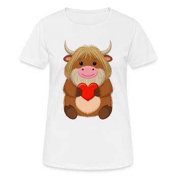 Une vache Highland comique au cœur rouge – Love Art - T-shirt respirant Femme - blanc - Devant - AI Model Female 172 dark (172cm)