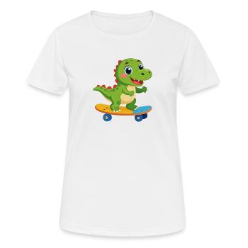Little Green Dino on Skateboard – Skater Fun - Women's Breathable T-Shirt - white - Front - AI Model Female 172 dark (172cm)
