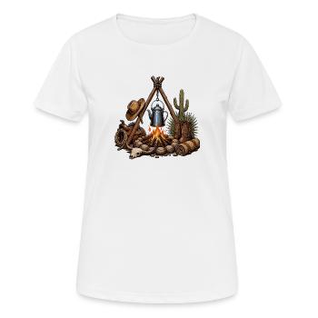 Motif western du feu de camp dans le désert - T-shirt respirant Femme - blanc - Devant - AI Model Female 172 dark (172cm)