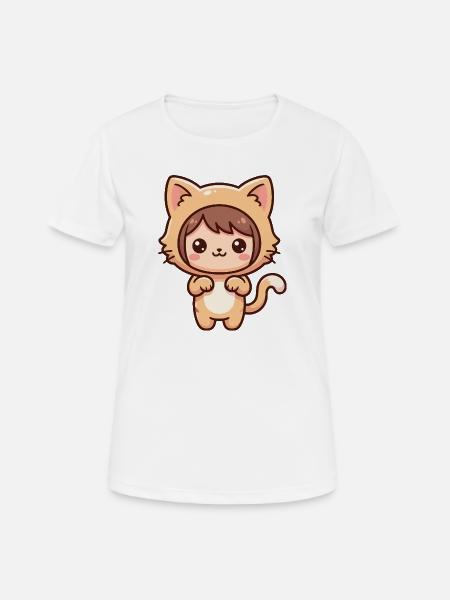 Süße Cartoonfigur, die als Katze verkleidet ist - Frauen T-Shirt atmungsaktiv - Weiß