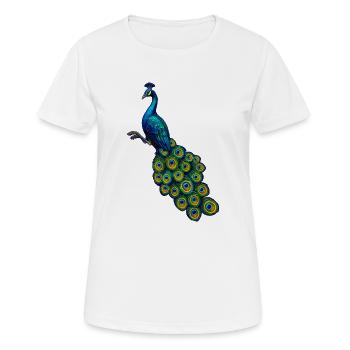 pfauen hahn in Edelblau, vögel,   - Frauen T-Shirt atmungsaktiv - Weiß - Vorne - AI Model Female 172 dark (172cm)