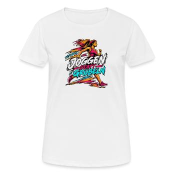 Joggen statt Grübeln – Läuferin - Frauen T-Shirt atmungsaktiv - Weiß - Vorne - AI Model Female 172 dark (172cm)