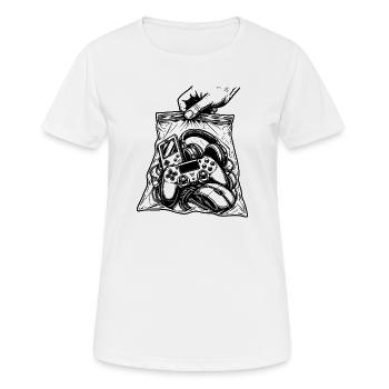 Suchtspiele – Gamer-Konsolen-Controller-Tasche - Frauen T-Shirt atmungsaktiv - Weiß - Vorne - AI Model Female 172 dark (172cm)