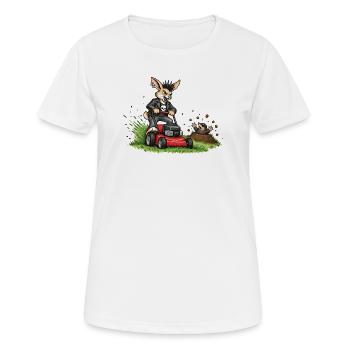 Hase auf Rasenmäher – witziges Waldduo - Frauen T-Shirt atmungsaktiv - Weiß - Vorne - AI Model Female 172 dark (172cm)