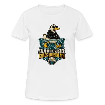 RobVibe Wildclub – Ruhige Oberflächenente - Frauen T-Shirt atmungsaktiv - Weiß - Vorne - AI Model Female 172 dark (172cm)