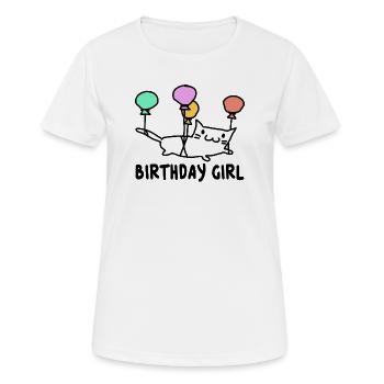 Katze mit Ballons Birthday Girl Geschenk - Frauen T-Shirt atmungsaktiv - Weiß - Vorne - AI Model Female 172 dark (172cm)