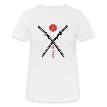Iaido Kanji & Katana + Mon - Frauen T-Shirt atmungsaktiv - Weiß - Vorne - AI Model Female 172 dark (172cm)