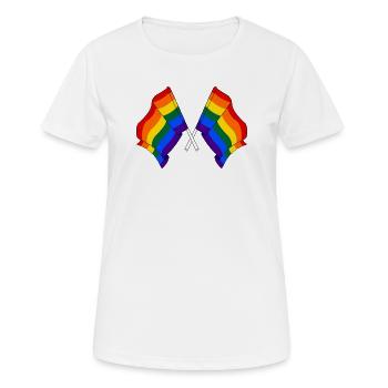 Zwei Regenbogenfahnen - Frauen T-Shirt atmungsaktiv - Weiß - Vorne - AI Model Female 172 dark (172cm)