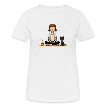 Yoga Dog and Coffee - Women's Breathable T-Shirt - white - Front - AI Model Female 172 dark (172cm)
