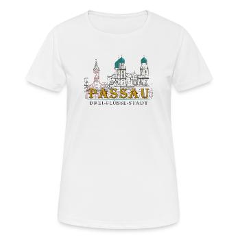 Vue Sur Le Danube De Passau, Bavière, Allemagne, Dessin - T-shirt respirant Femme - blanc - Devant - AI Model Female 172 dark (172cm)