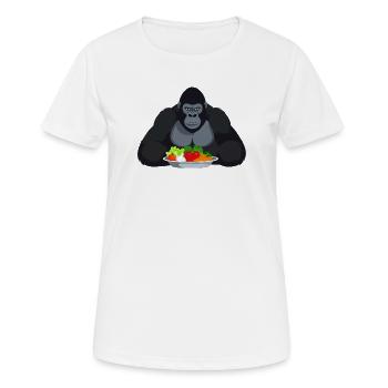 Cool Gorilla with Vegetable Plate Monkey Motif - Women's Breathable T-Shirt - white - Front - AI Model Female 172 dark (172cm)