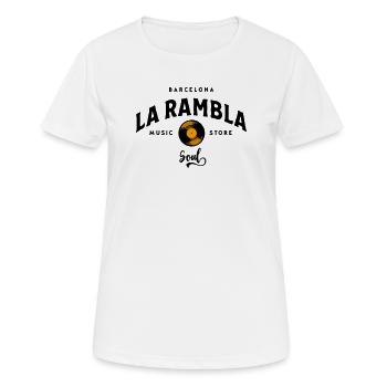 « La Rambla Soul » Magasin de musique vintage de Barcelone - T-shirt respirant Femme - blanc - Devant - AI Model Female 172 dark (172cm)