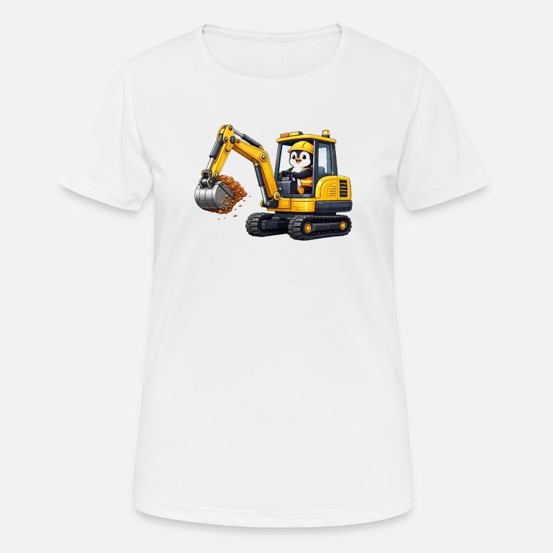 Cute Penguin Excavator Driver Construction Worker Cartoon - Women's Breathable T-Shirt - white