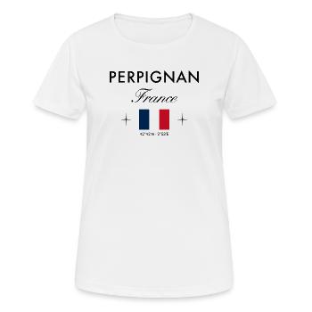 Perpignan Frankreich Koordinaten Reise Souvenir - Frauen T-Shirt atmungsaktiv - Weiß - Vorne - AI Model Female 172 dark (172cm)