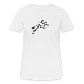Reitsport - Frauen T-Shirt atmungsaktiv - Weiß - Vorne - AI Model Female 172 dark (172cm)